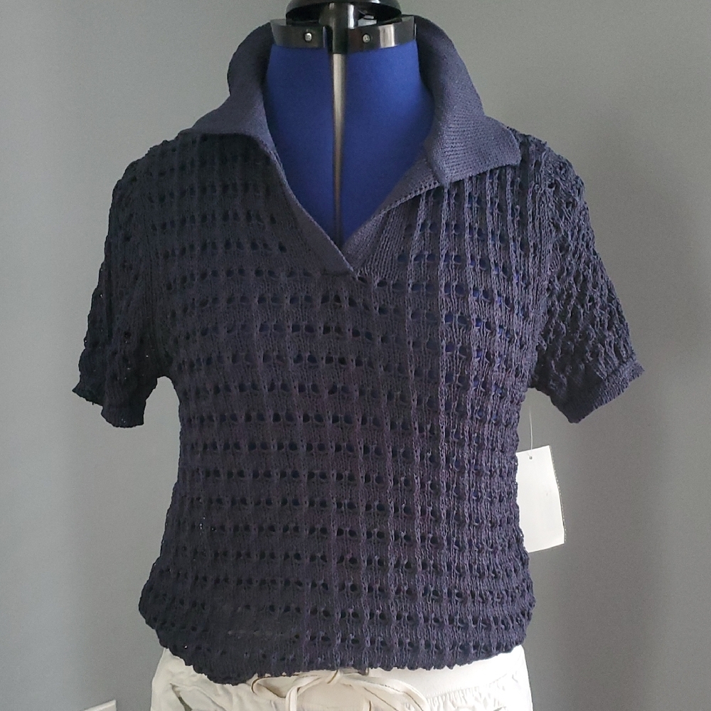 Navy Textured Women's Blouse